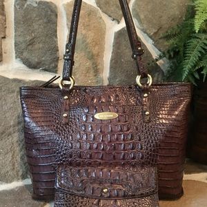 Brahmin Brown Leather Tote & Wallet Set